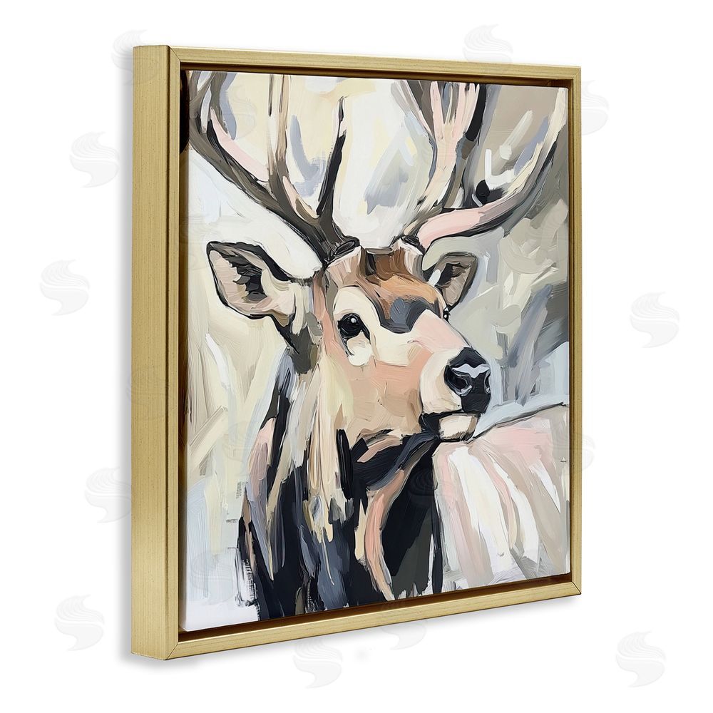 Tina LeCour Neutral Bull Elk Portrait Gold Floating Frame Canvas Wall Art Print