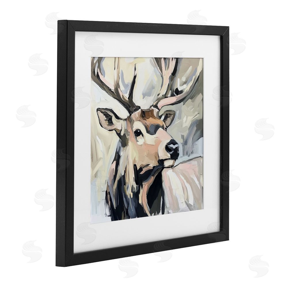 Tina LeCour Neutral Bull Elk Portrait Black Framed Print Under Glass Wall Art