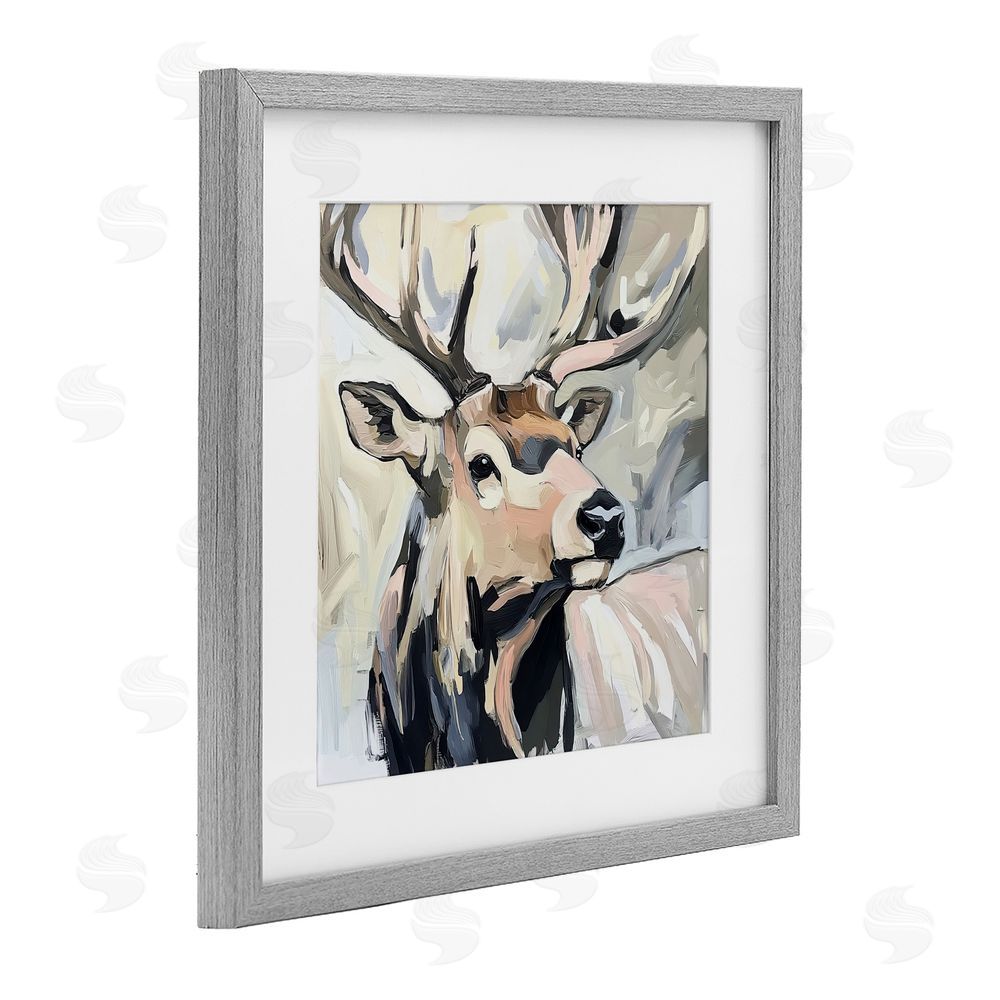 Tina LeCour Neutral Bull Elk Portrait Gray Framed Print Under Glass Wall Art