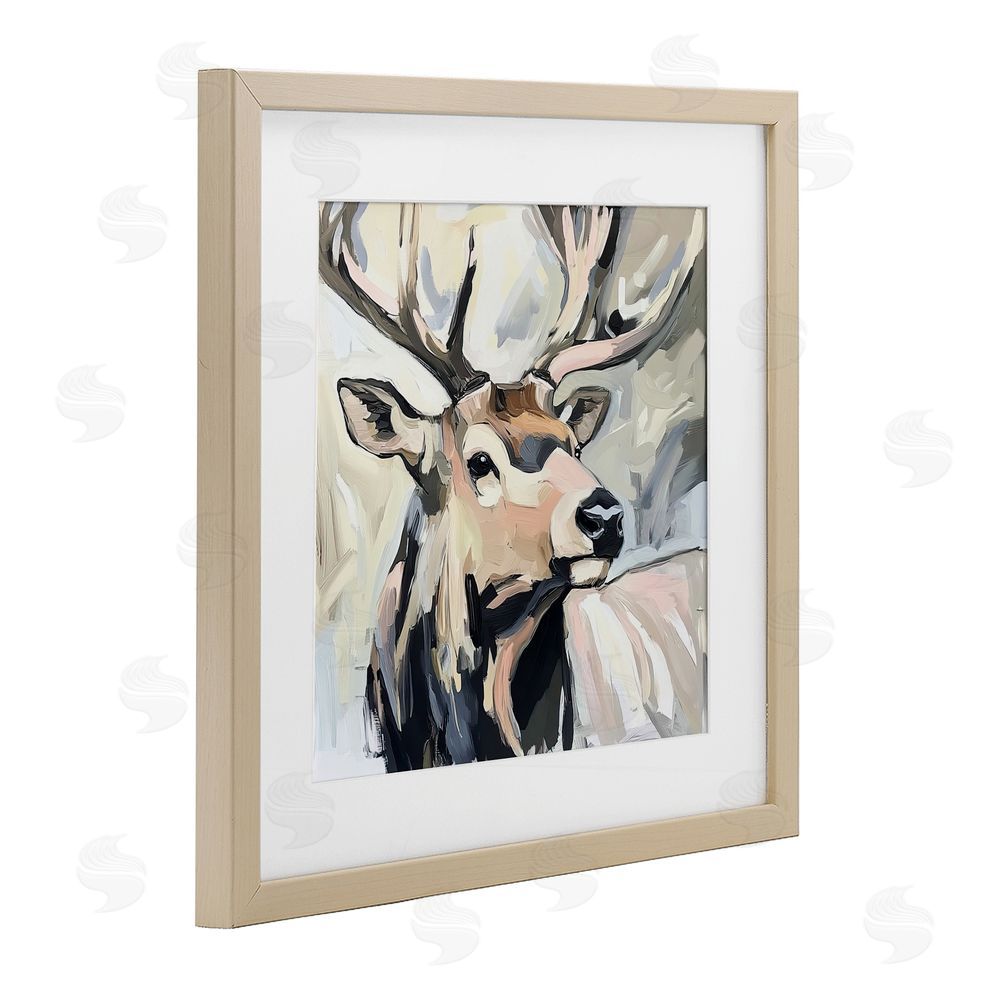 Tina LeCour Neutral Bull Elk Portrait Brown Framed Print Under Glass Wall Art