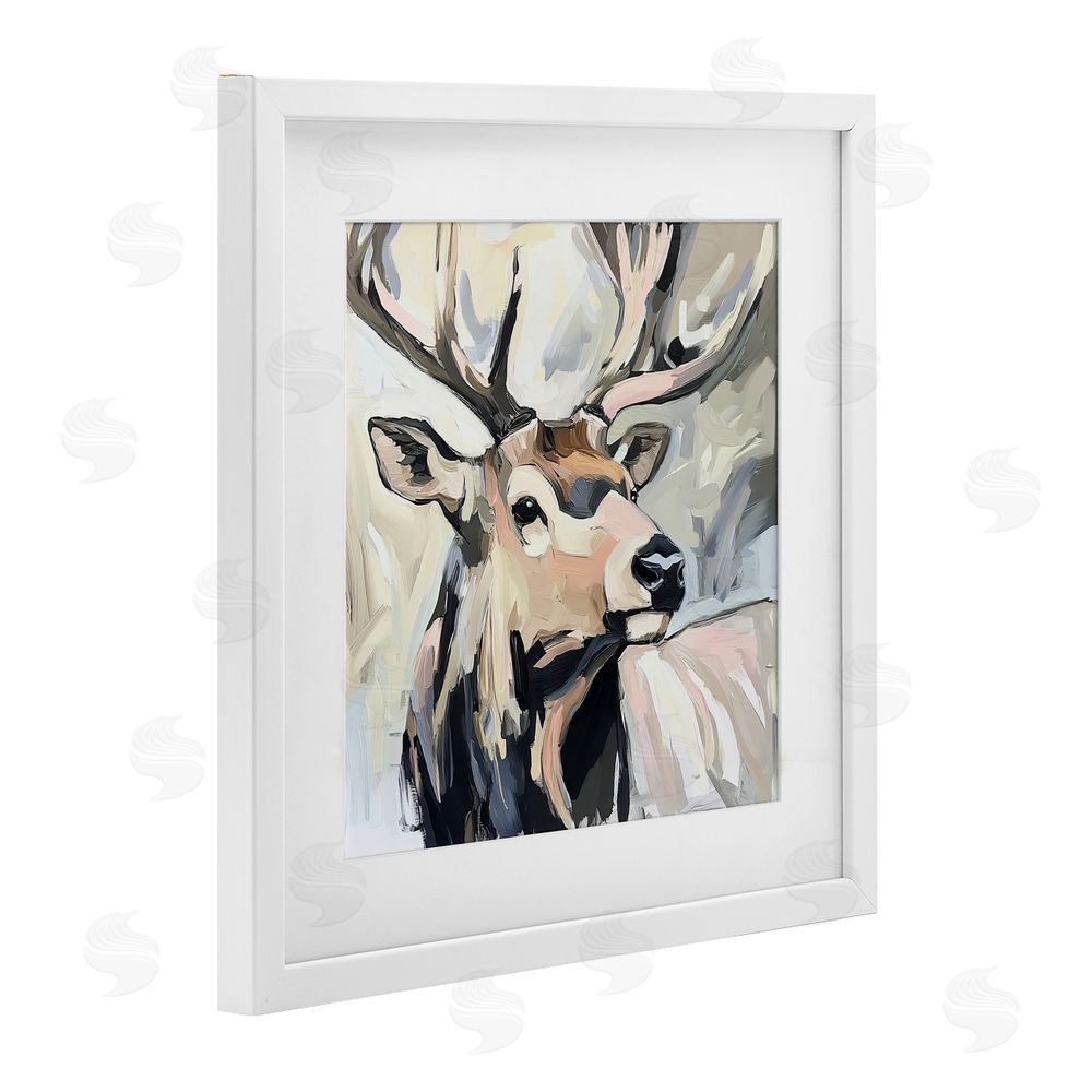 Tina LeCour Neutral Bull Elk Portrait White Framed Print Under Glass Wall Art