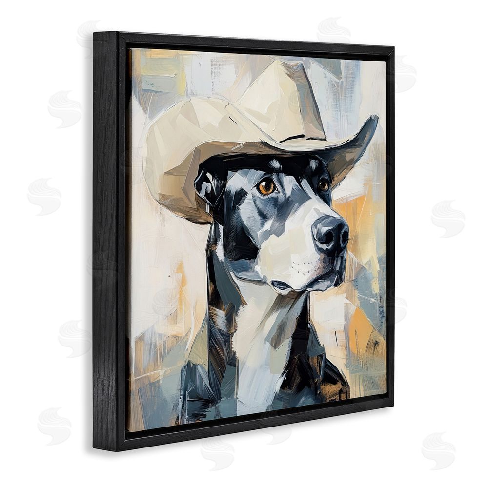Tina LeCour Deputy Dog Cowboy Hat Black Floating Frame Canvas Wall Art