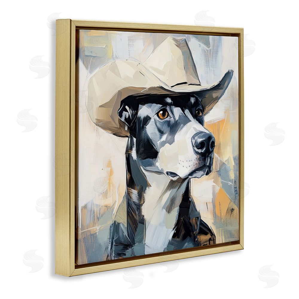 Tina LeCour Deputy Dog Cowboy Hat Gold Floating Frame Canvas Wall Art