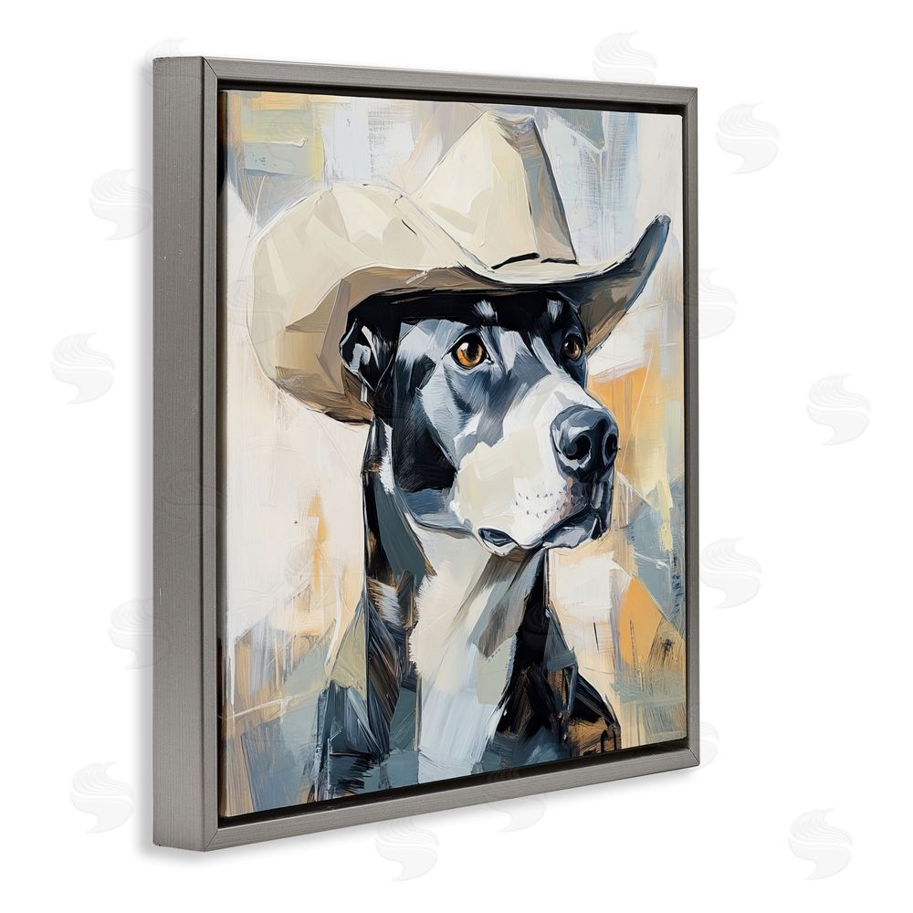 Tina LeCour Deputy Dog Cowboy Hat Gray Floating Frame Canvas Wall Art