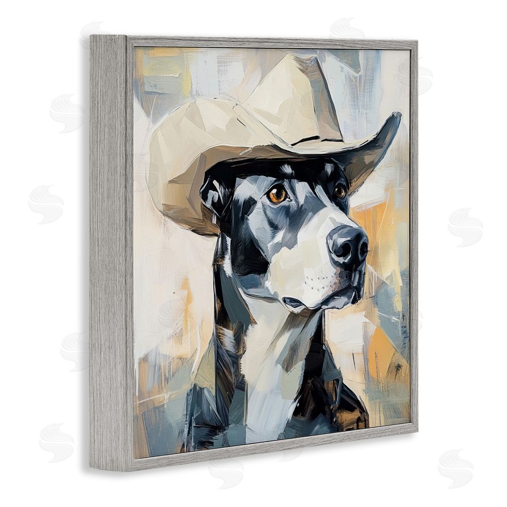 Tina LeCour Deputy Dog Cowboy Hat Gray Framed Giclee Wall Art Print
