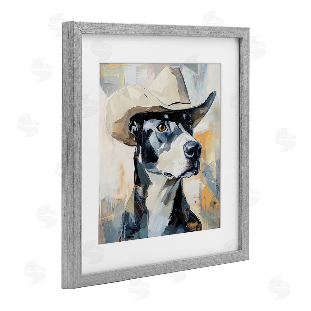 Tina LeCour Deputy Dog Cowboy Hat Gray Framed Print Under Glass with Mat Wall Art
