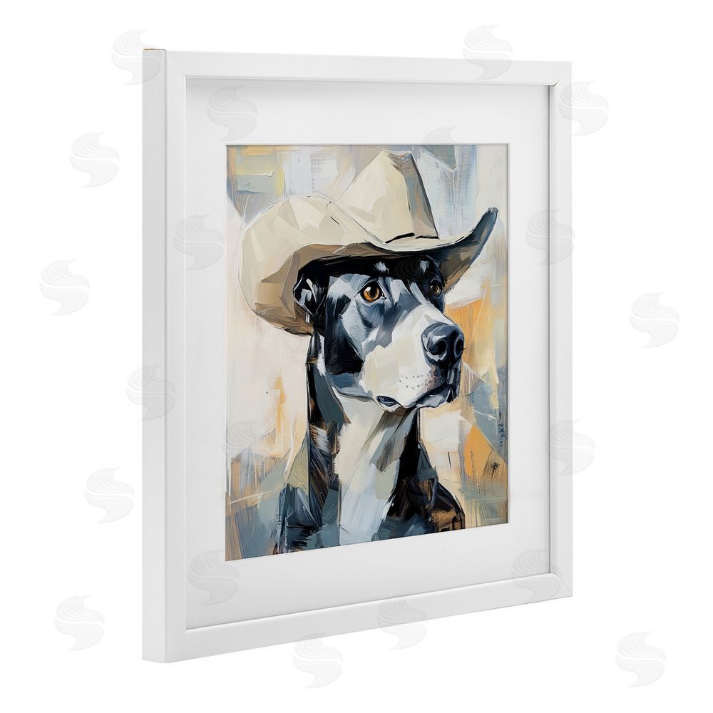 Tina LeCour Deputy Dog Cowboy Hat White Framed Print Under Glass with Mat Wall Art