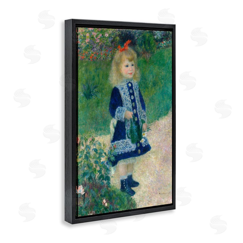 Tina LeCour Girl With Watering Can Black Floating Frame Canvas Wall Art