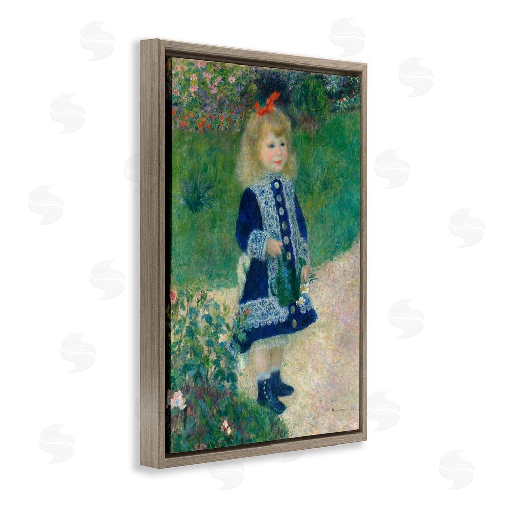 Tina LeCour Girl With Watering Can Brown Floating Frame Canvas Wall Art