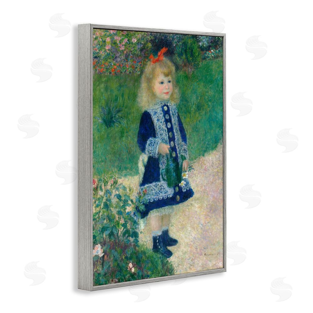 Tina LeCour Girl With Watering Can Gray Framed Giclee Wall Art Print