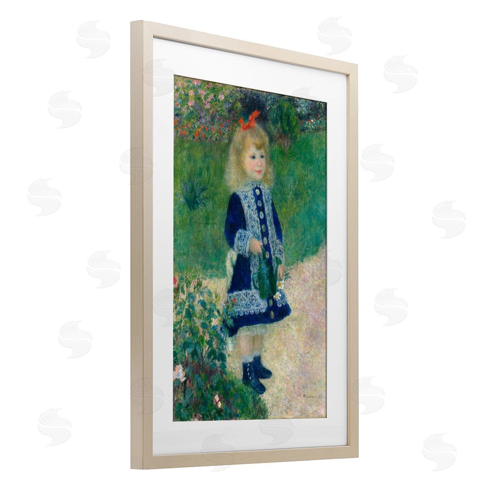 Tina LeCour Girl With Watering Can Brown Framed Print Under Glass with Mat Wall Art