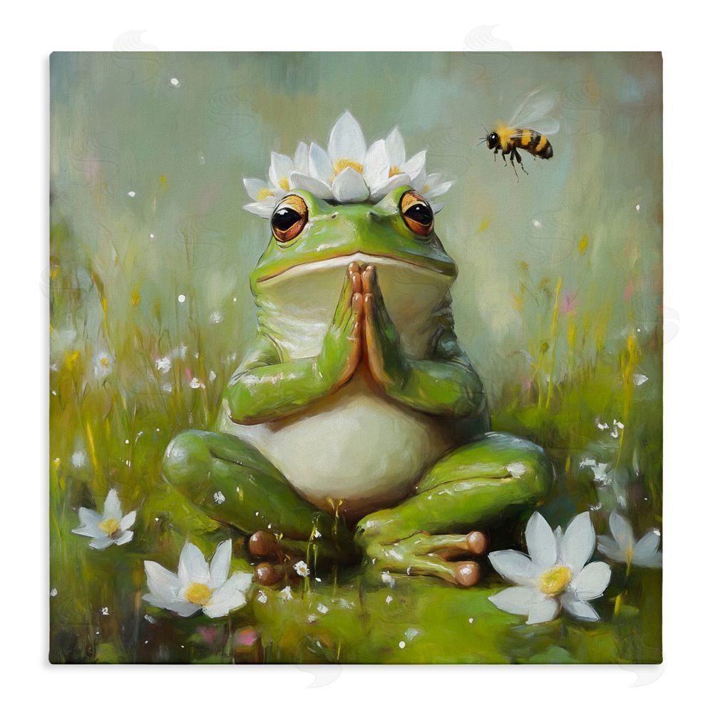 Tina LeCour Buddha Bullfrog Meditation Stretched Canvas Wall Art Print