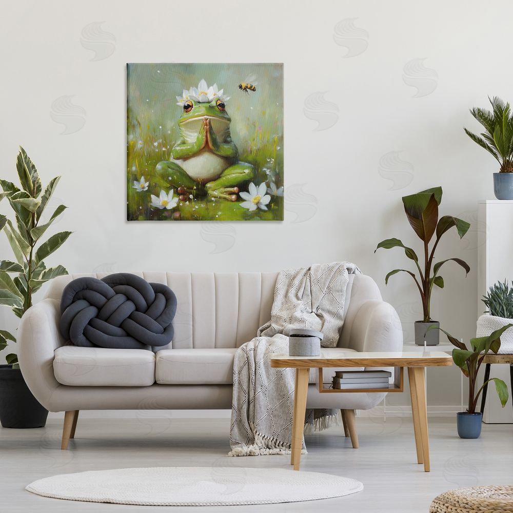 Tina LeCour Buddha Bullfrog Meditation Stretched Canvas Wall Art in Room