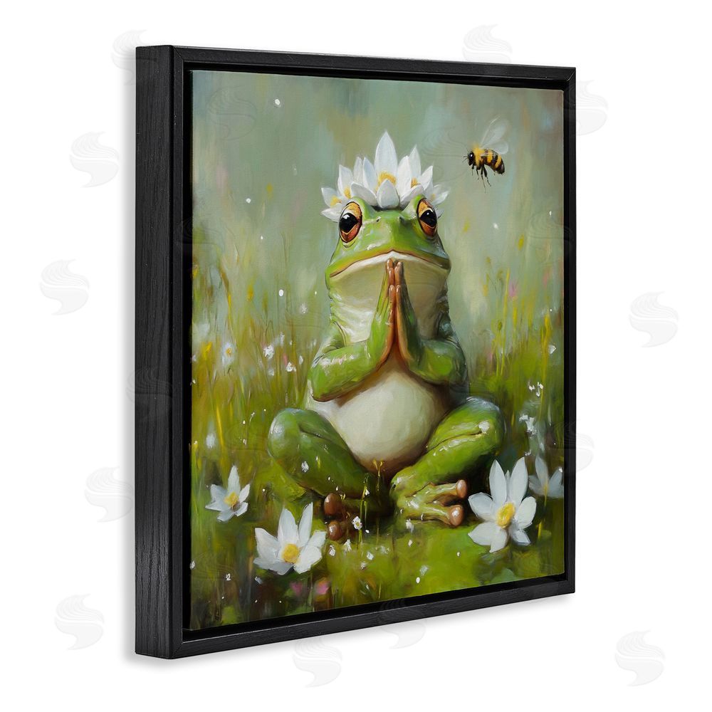 Tina LeCour Buddha Bullfrog Meditation Black Floating Frame Canvas Wall Art Print