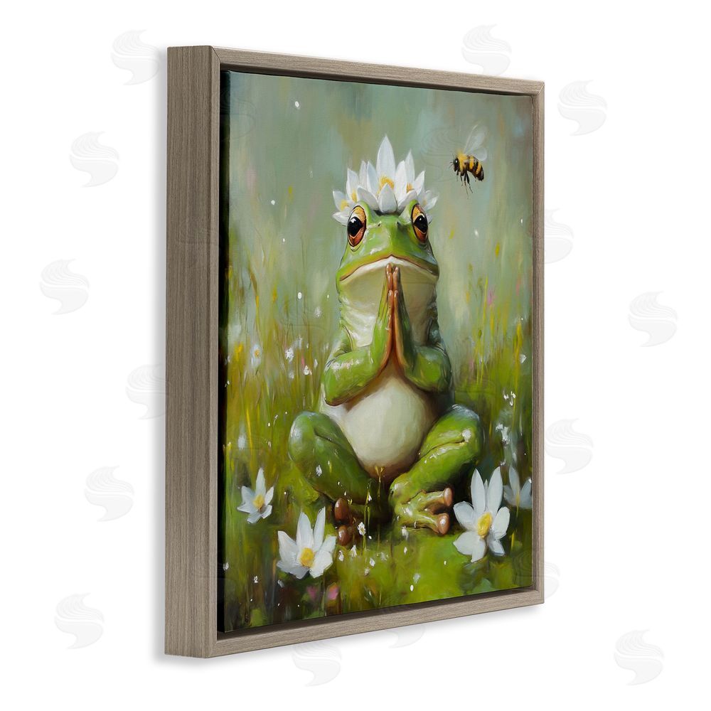 Tina LeCour Buddha Bullfrog Meditation Brown Floating Frame Canvas Wall Art Print