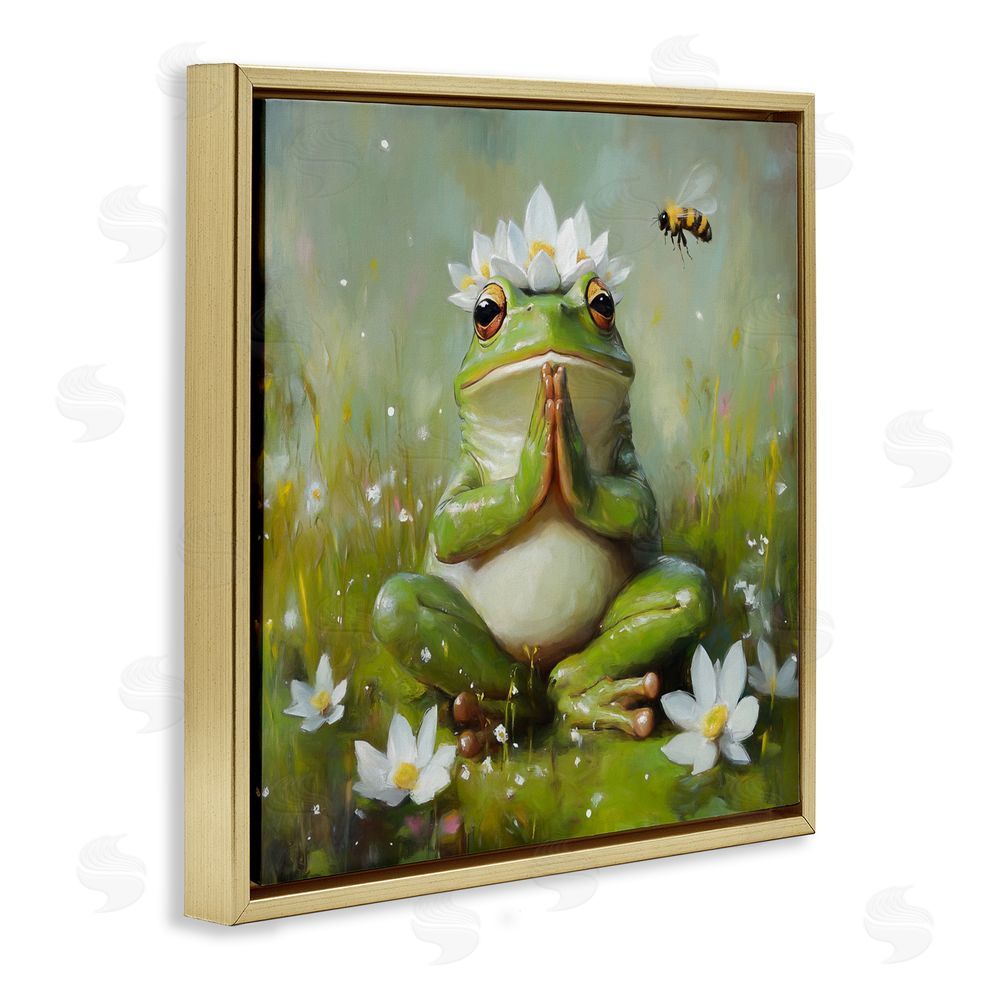 Tina LeCour Buddha Bullfrog Meditation Gold Floating Frame Canvas Wall Art Print