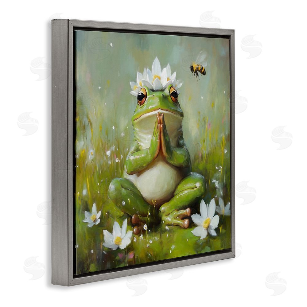 Tina LeCour Buddha Bullfrog Meditation Gray Floating Frame Canvas Wall Art Print