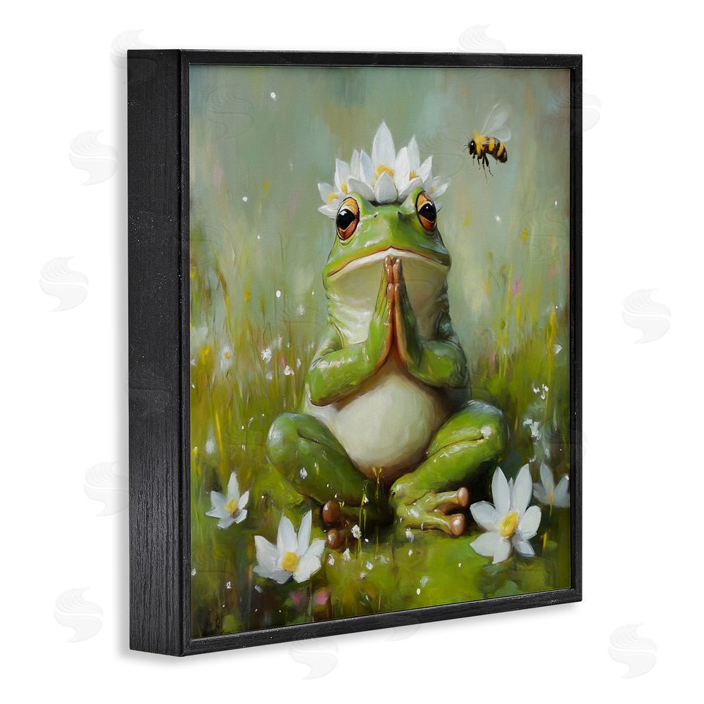 Tina LeCour Buddha Bullfrog Meditation Black Framed Giclee Wall Art Print