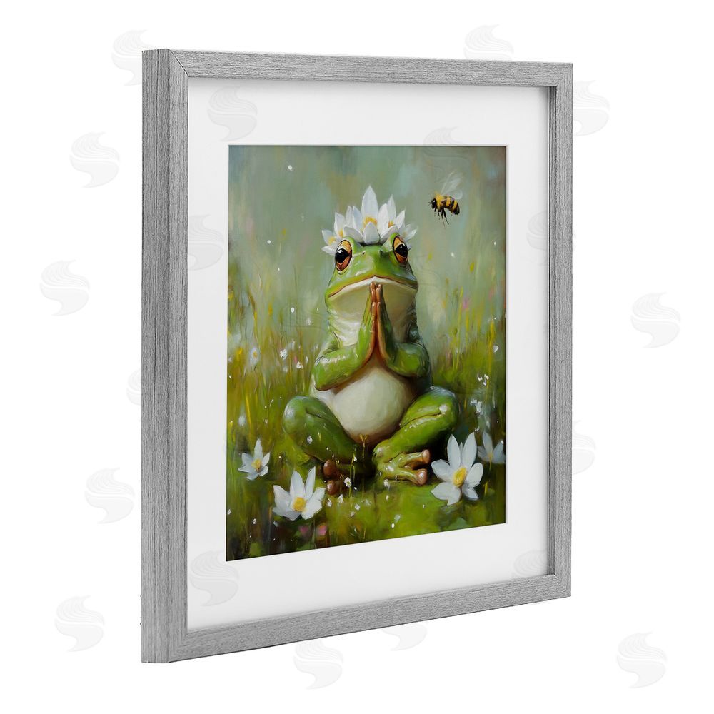 Tina LeCour Buddha Bullfrog Meditation Gray Framed Print Under Glass Wall Art