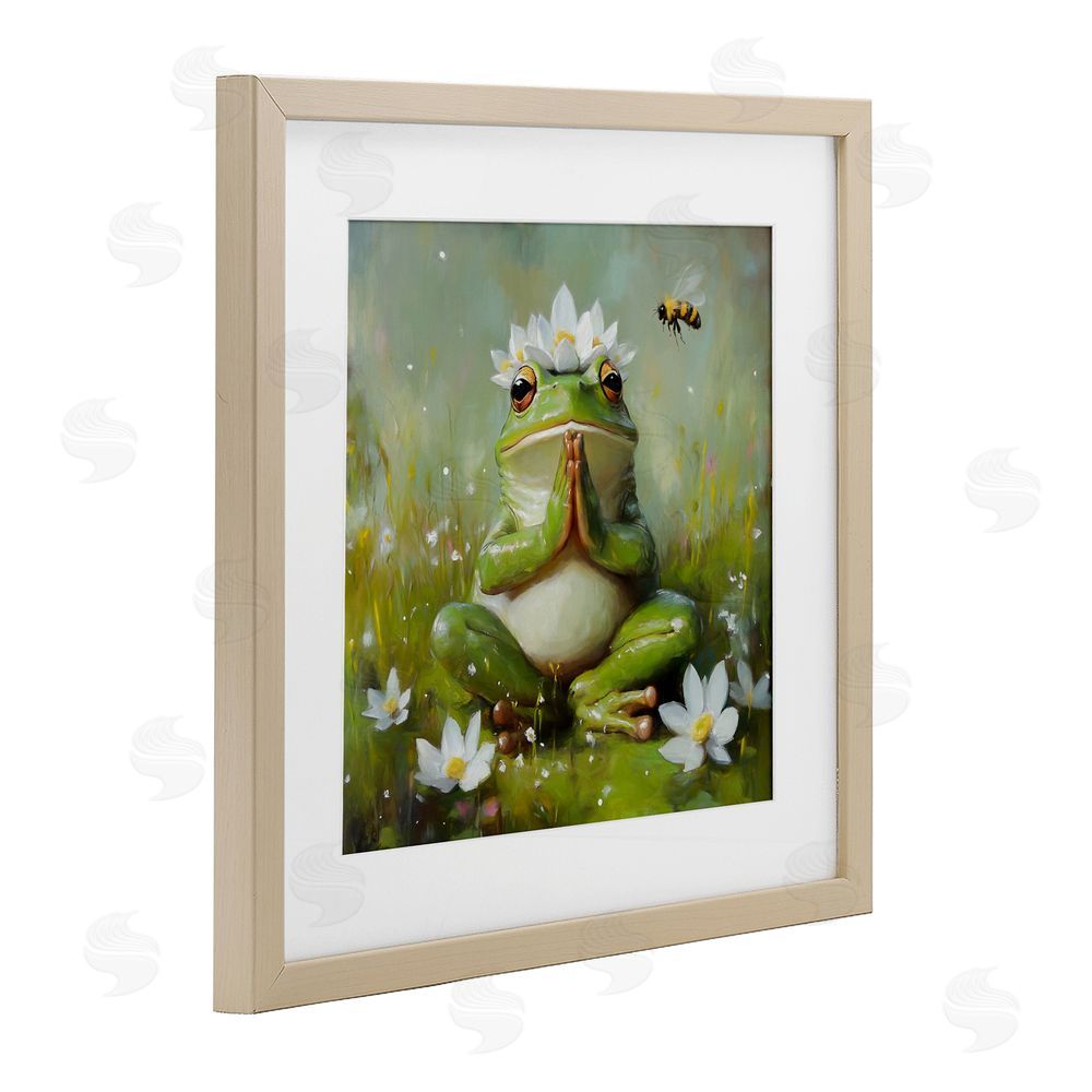 Tina LeCour Buddha Bullfrog Meditation Birch Framed Print Under Glass Wall Art