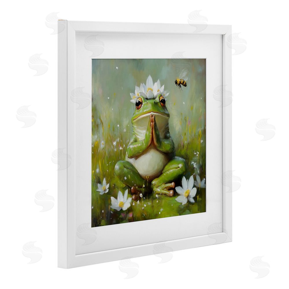 Tina LeCour Buddha Bullfrog Meditation White Framed Print Under Glass Wall Art
