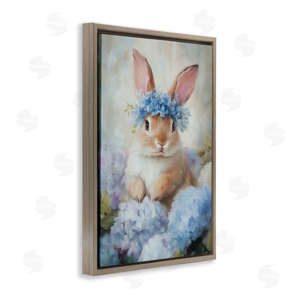Tina LeCour Bunny In The Blossoms Brown Floating Frame Canvas Wall Art Print