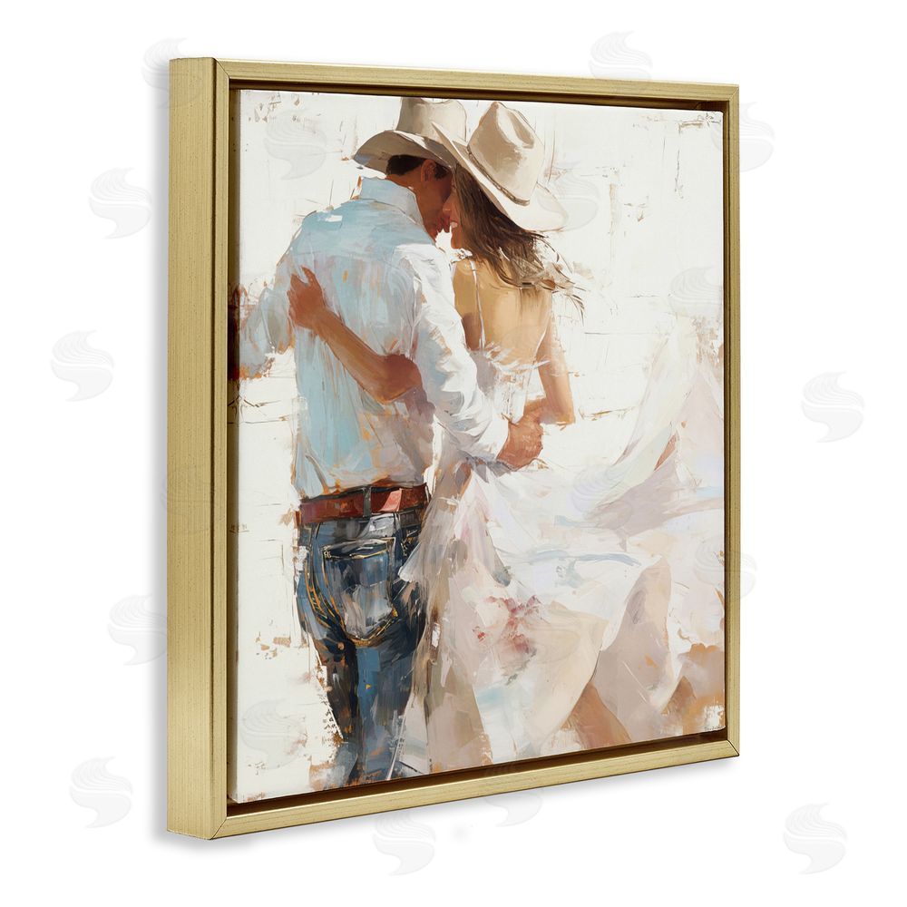 Tina LeCour Cowgirl Romance Couple Gold Floating Frame Wall Art Print
