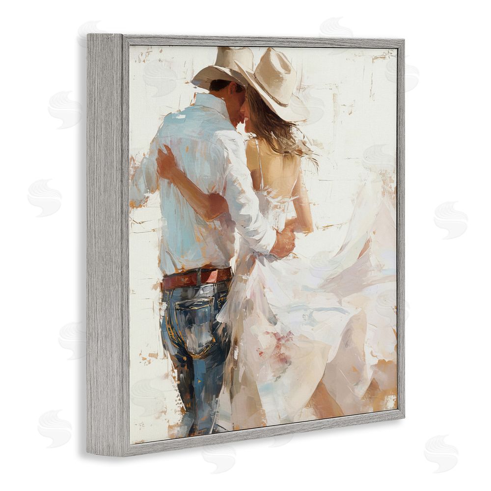 Tina LeCour Cowgirl Romance Couple Gray Framed Giclee Wall Art Print