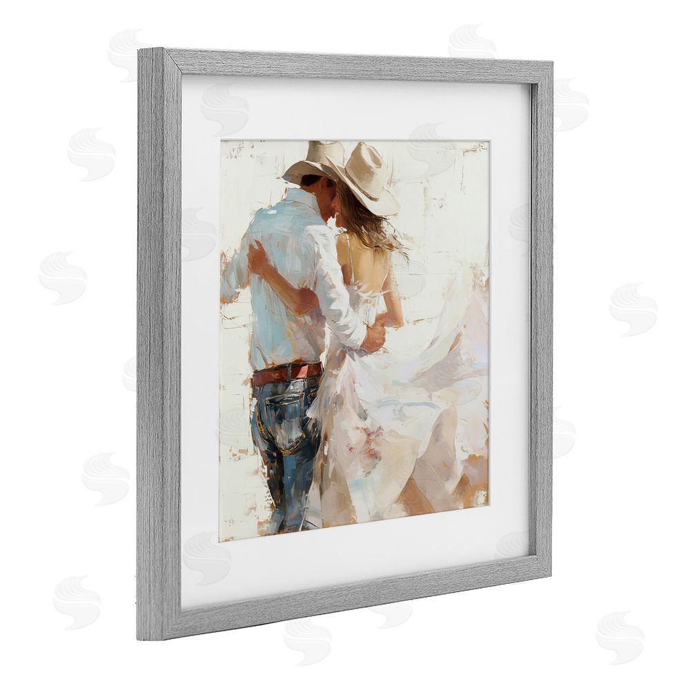Tina LeCour Cowgirl Romance Couple Gray Framed Print Under Glass Wall Art