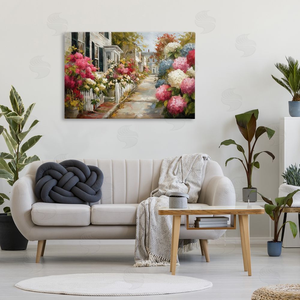 Tina LeCour Faded Shutters & Bursting Blooms Stretched Canvas Wall Art in Room