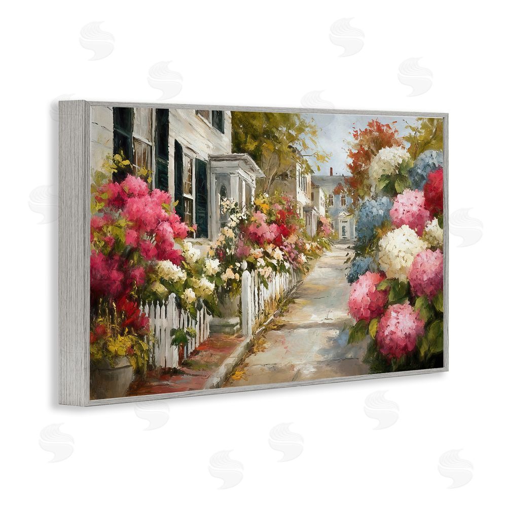 Tina LeCour Faded Shutters & Bursting Blooms Gray Framed Giclee Wall Art Print