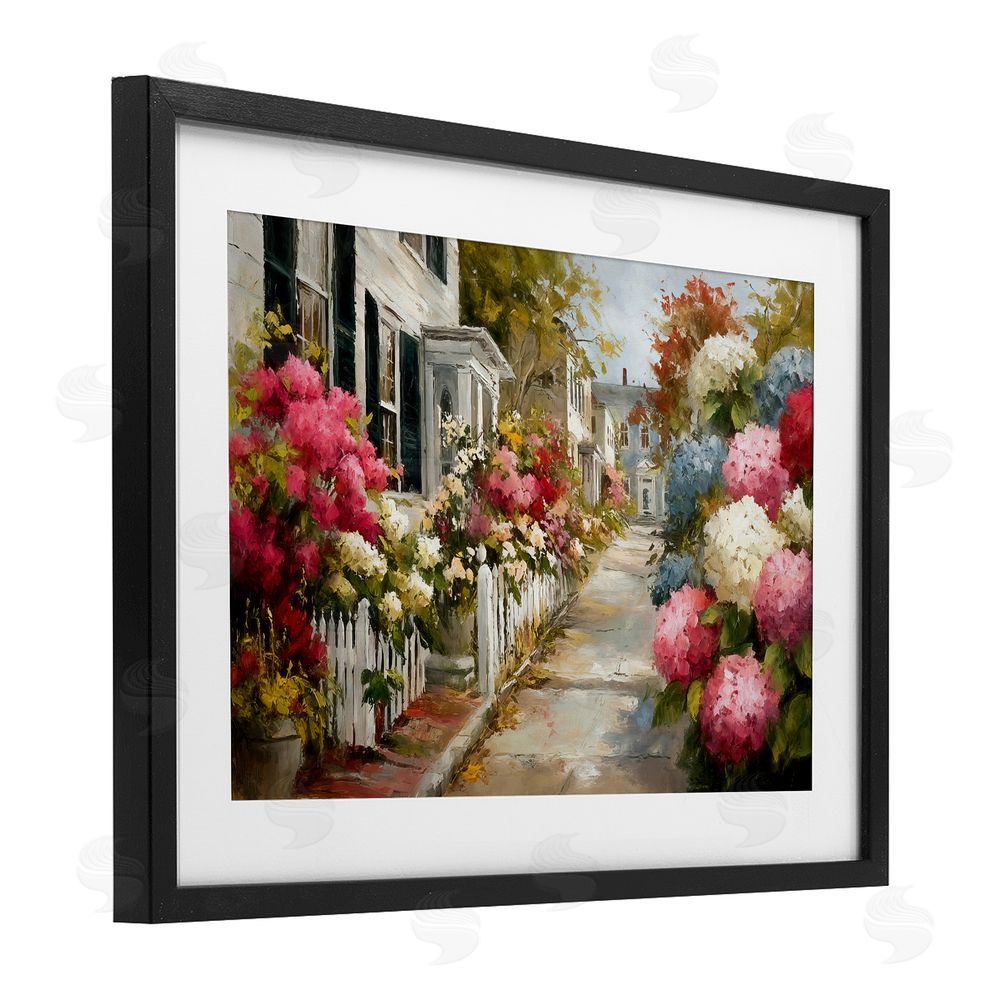 Tina LeCour Faded Shutters & Bursting Blooms Black Framed Print Under Glass with Mat Wall Art