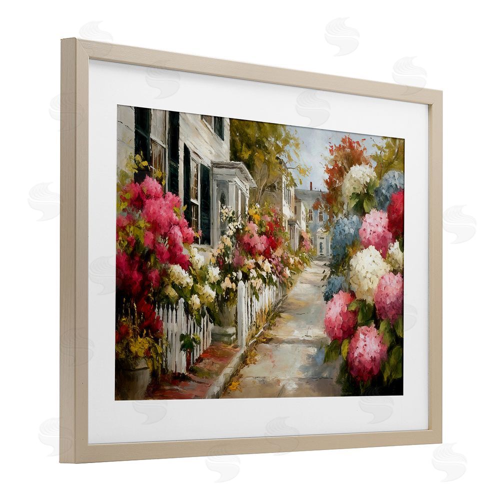 Tina LeCour Faded Shutters & Bursting Blooms Brown Framed Print Under Glass with Mat Wall Art