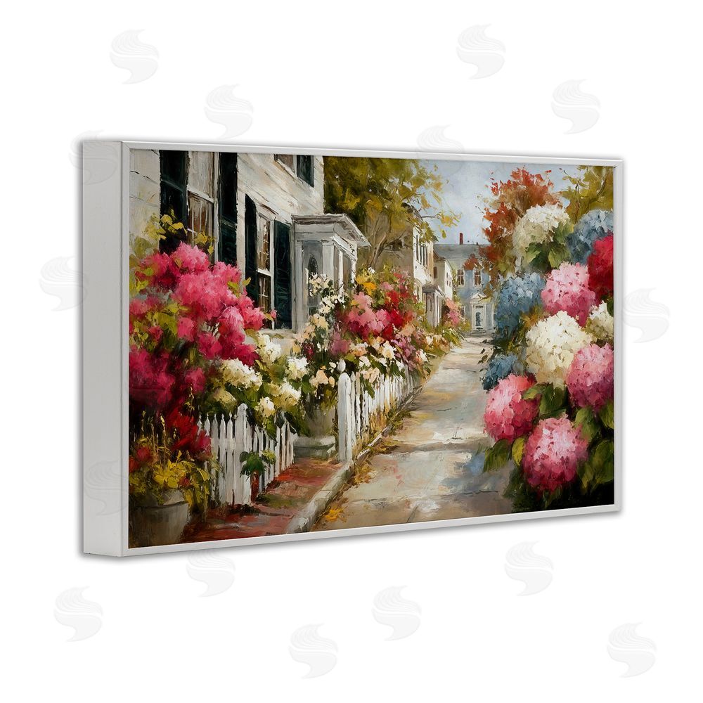 Tina LeCour Faded Shutters & Bursting Blooms White Framed Giclee Wall Art Print