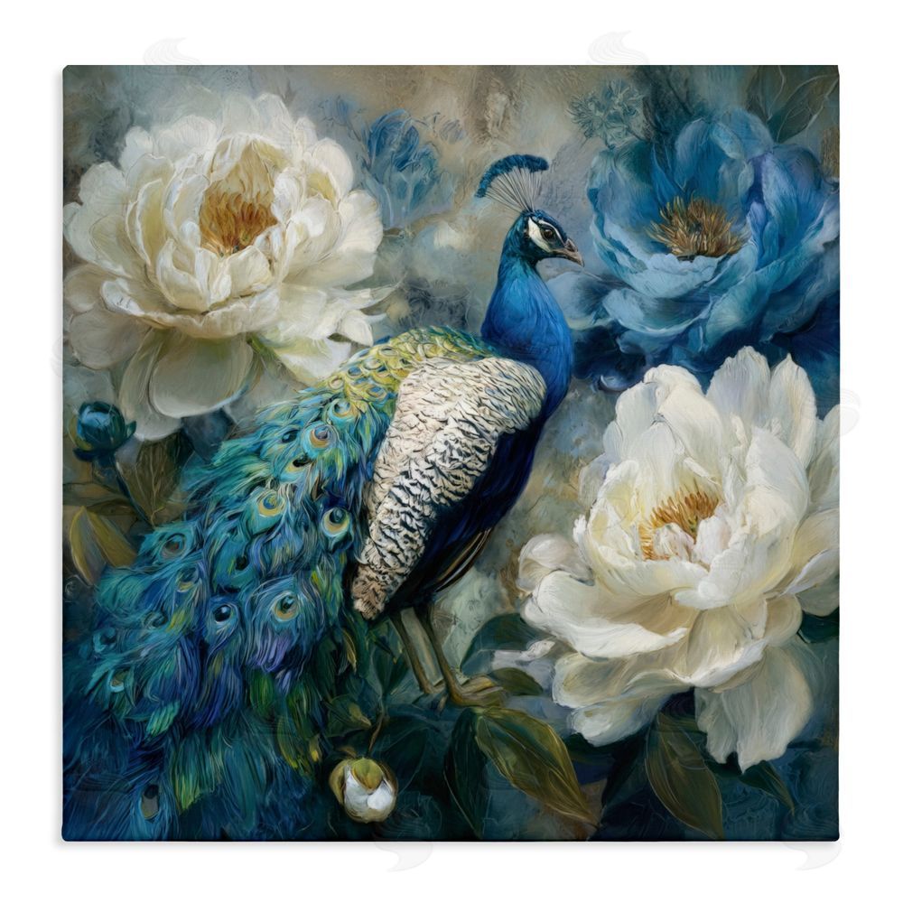 Tina LeCour Pretty Peony Peacock Stretched Canvas Wall Art Print