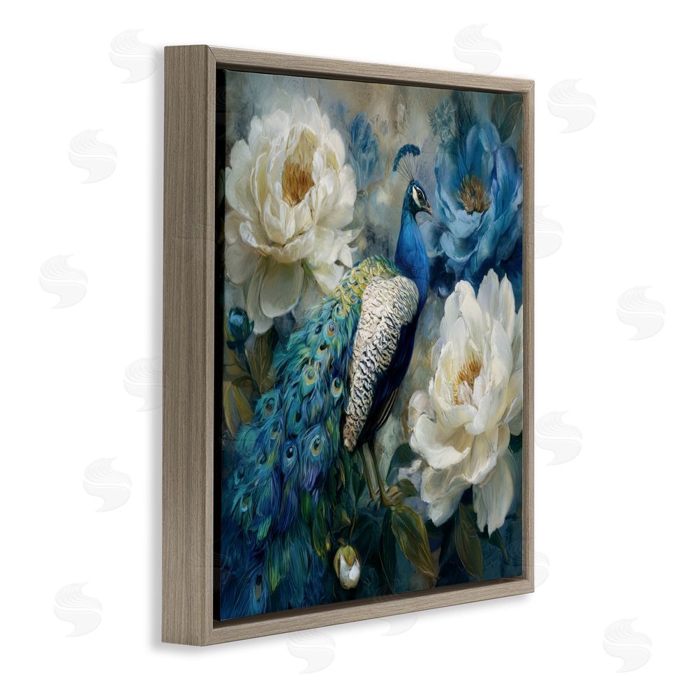 Tina LeCour Pretty Peony Peacock Brown Floating Frame Canvas Wall Art Print