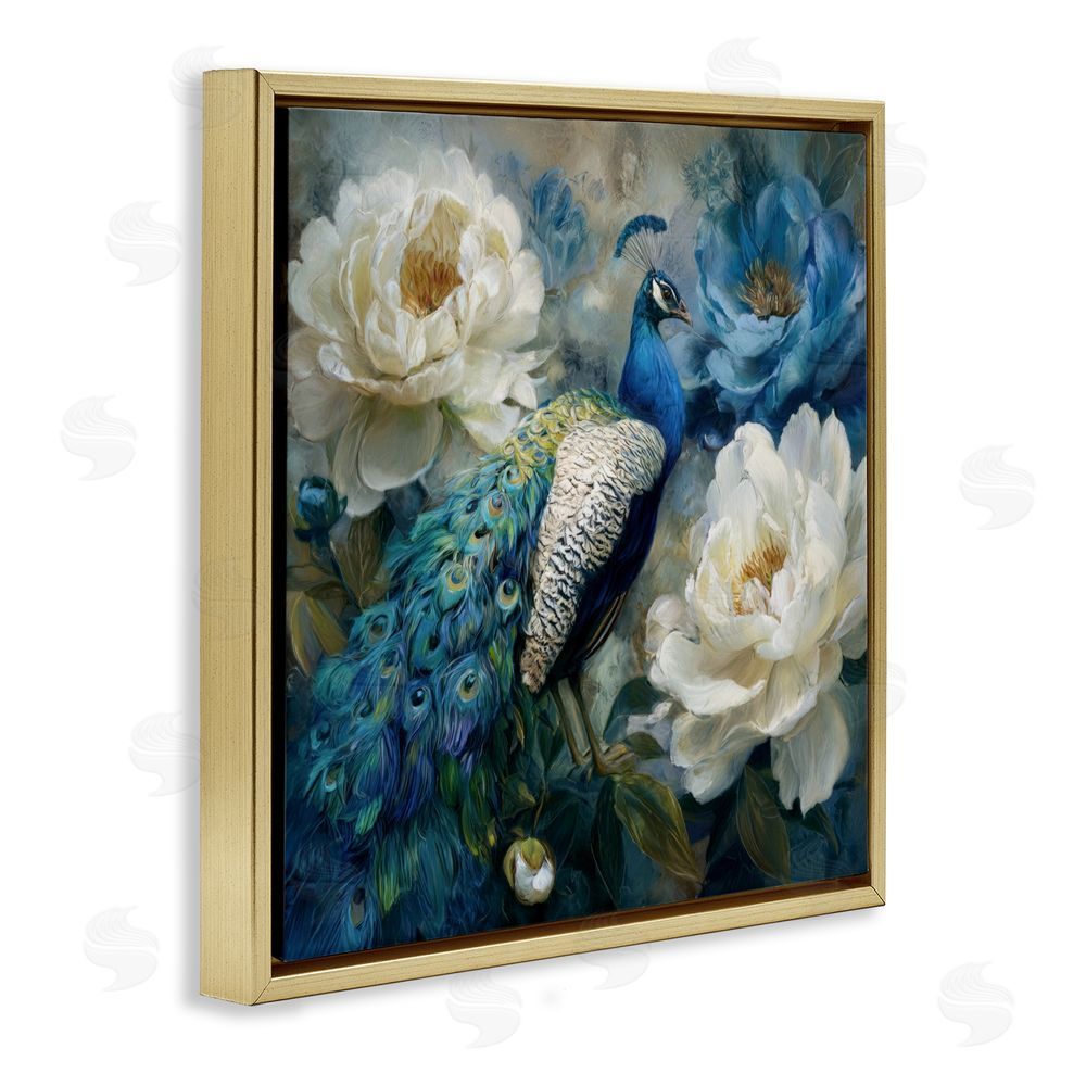 Tina LeCour Pretty Peony Peacock Gold Floating Frame Canvas Wall Art Print