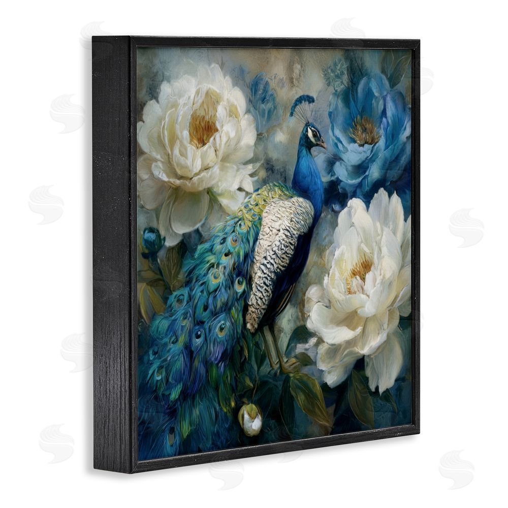 Tina LeCour Pretty Peony Peacock Black Framed Giclee Wall Art Print