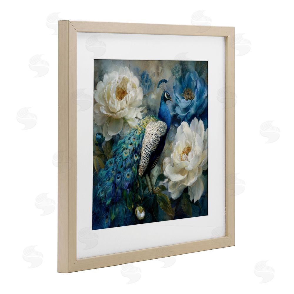 Tina LeCour Pretty Peony Peacock Brown Framed Print Under Glass Wall Art