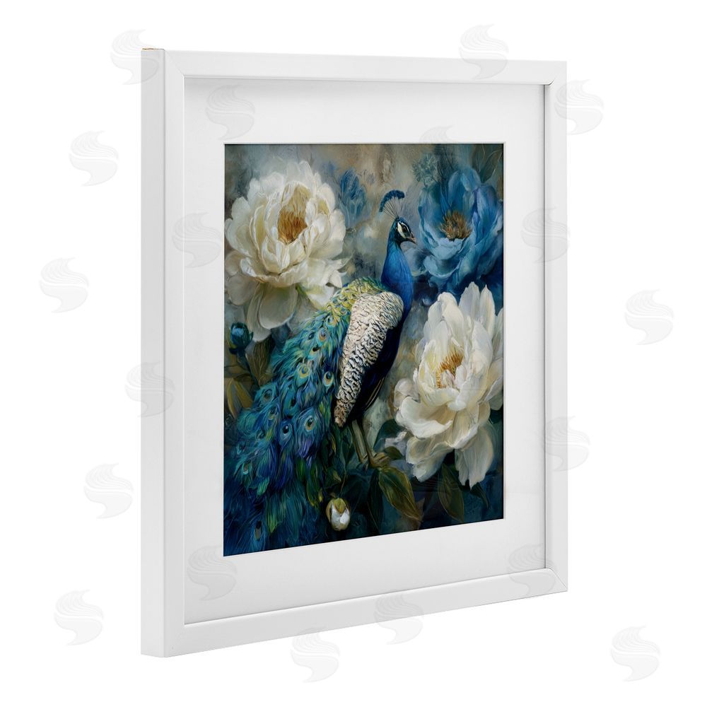 Tina LeCour Pretty Peony Peacock White Framed Print Under Glass Wall Art