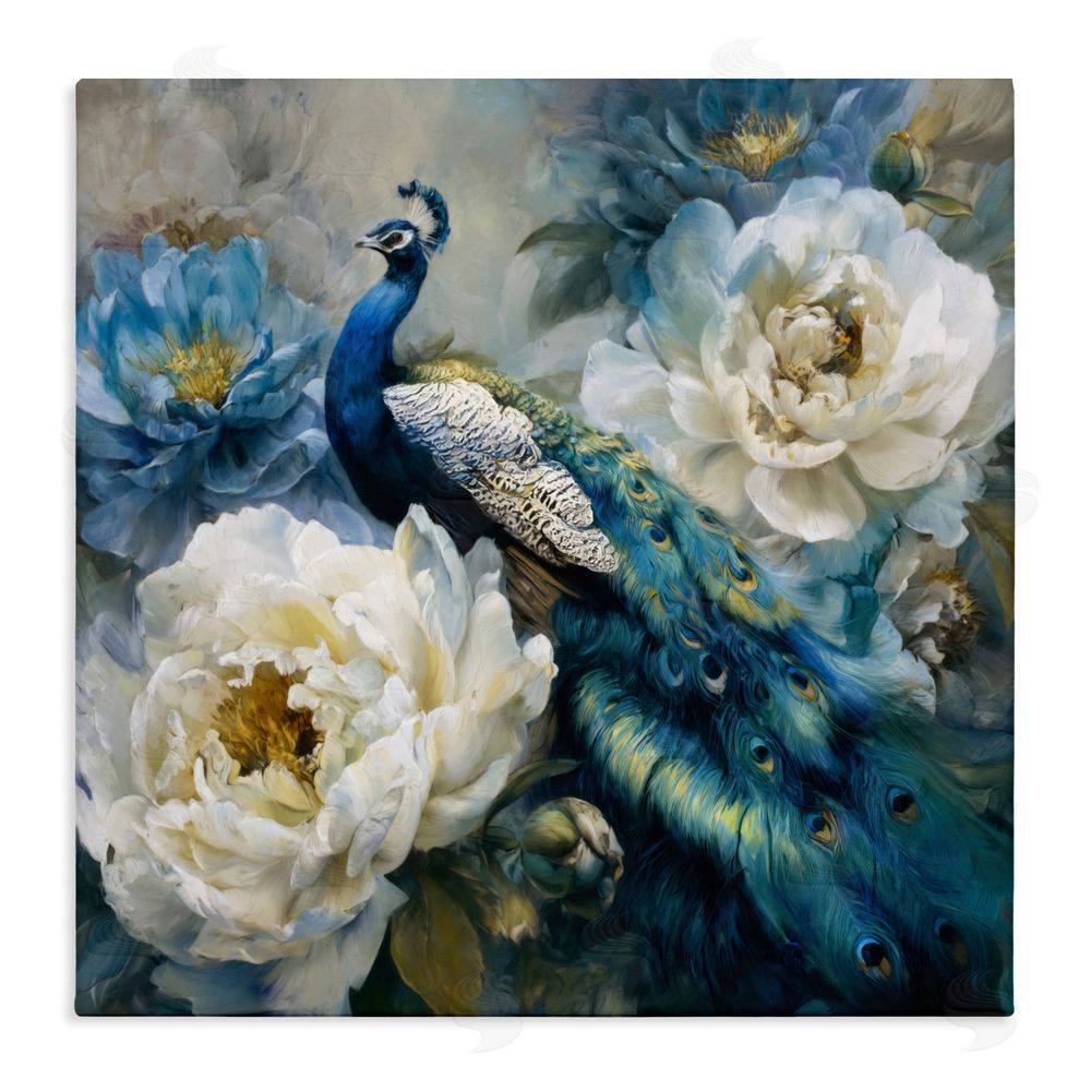 Tina LeCour Pretty Peacock with Roses Stretched Canvas Wall Art Print