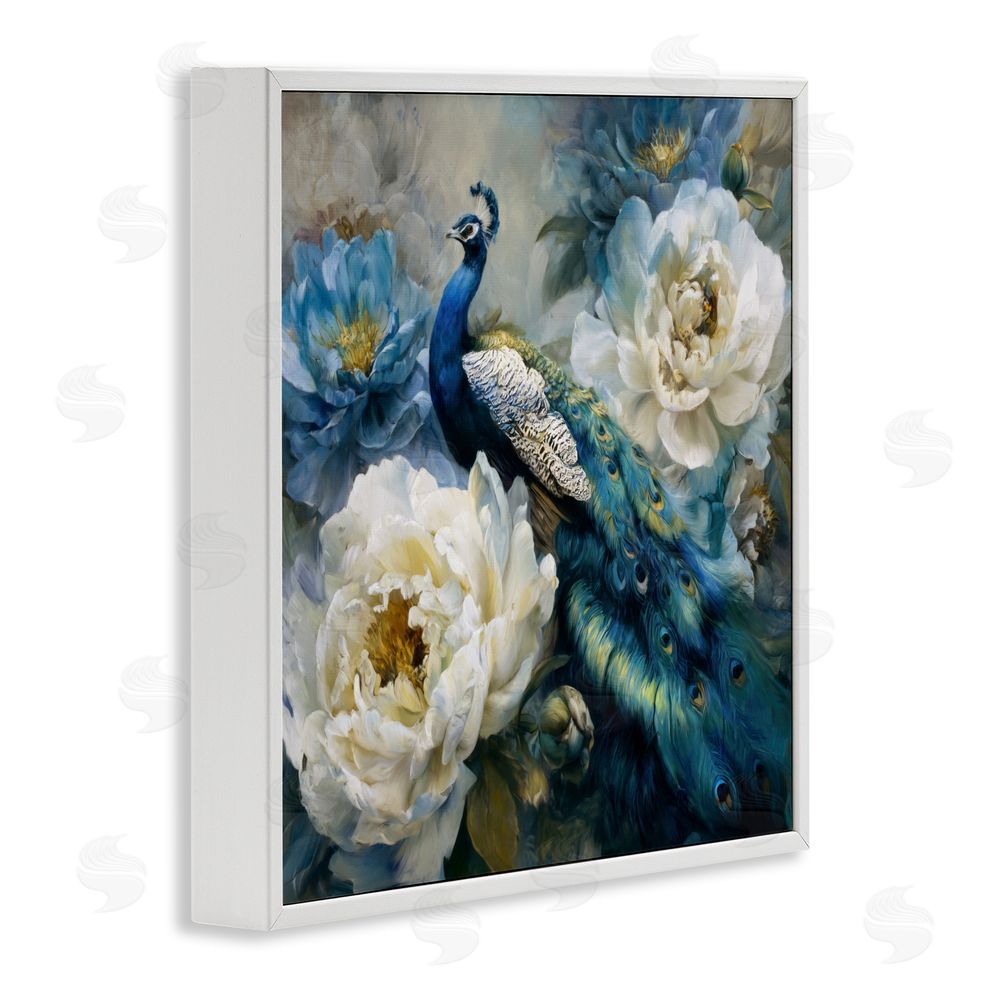 Tina LeCour Pretty Peacock with Roses White Framed Giclee Wall Art Print