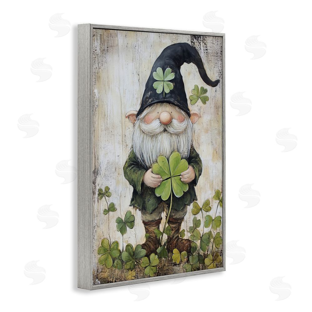 Tina LeCour Cottage Shamrock Gnome Gray Framed Giclee Wall Art Print