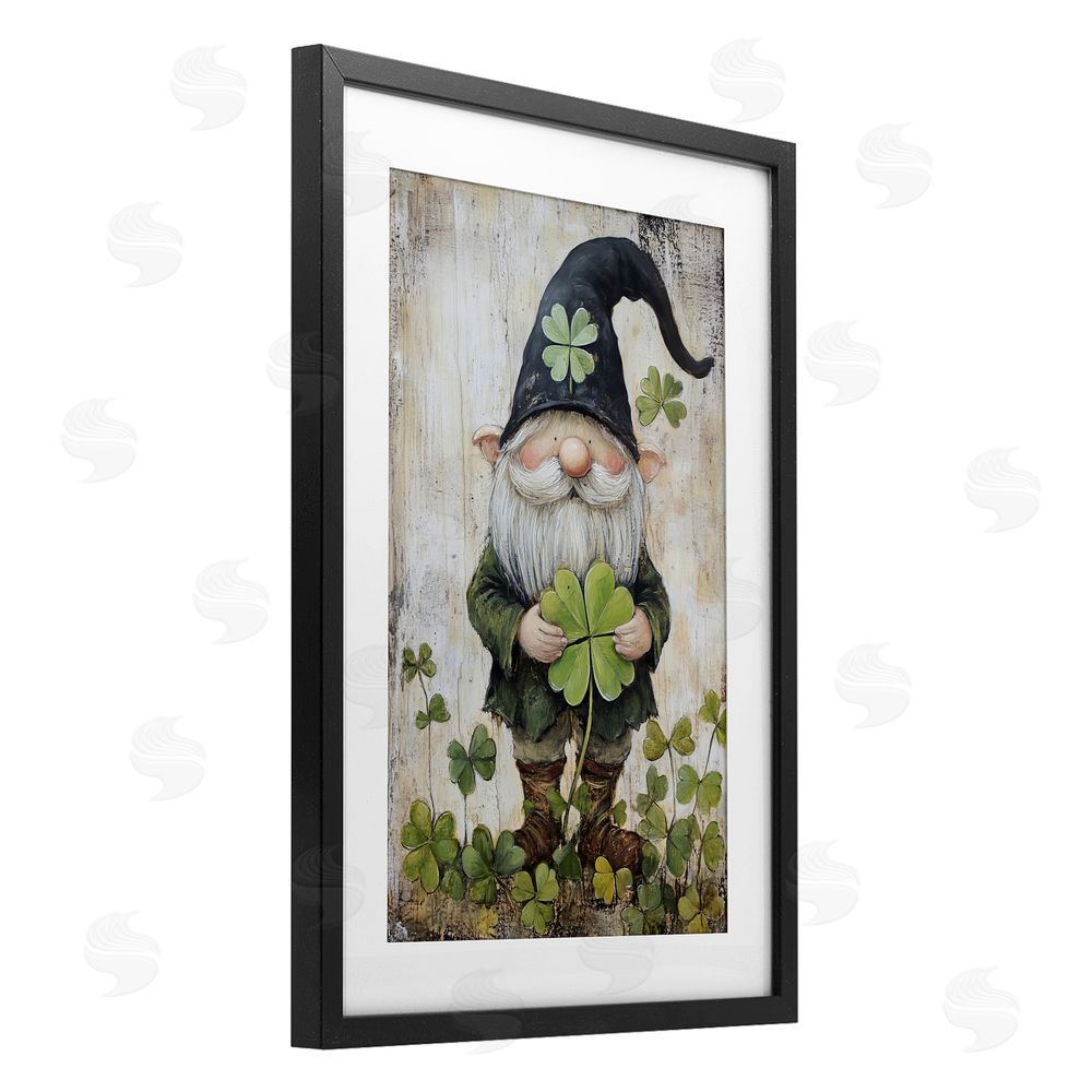 Tina LeCour Cottage Shamrock Gnome Black Framed Print Under Glass Wall Art