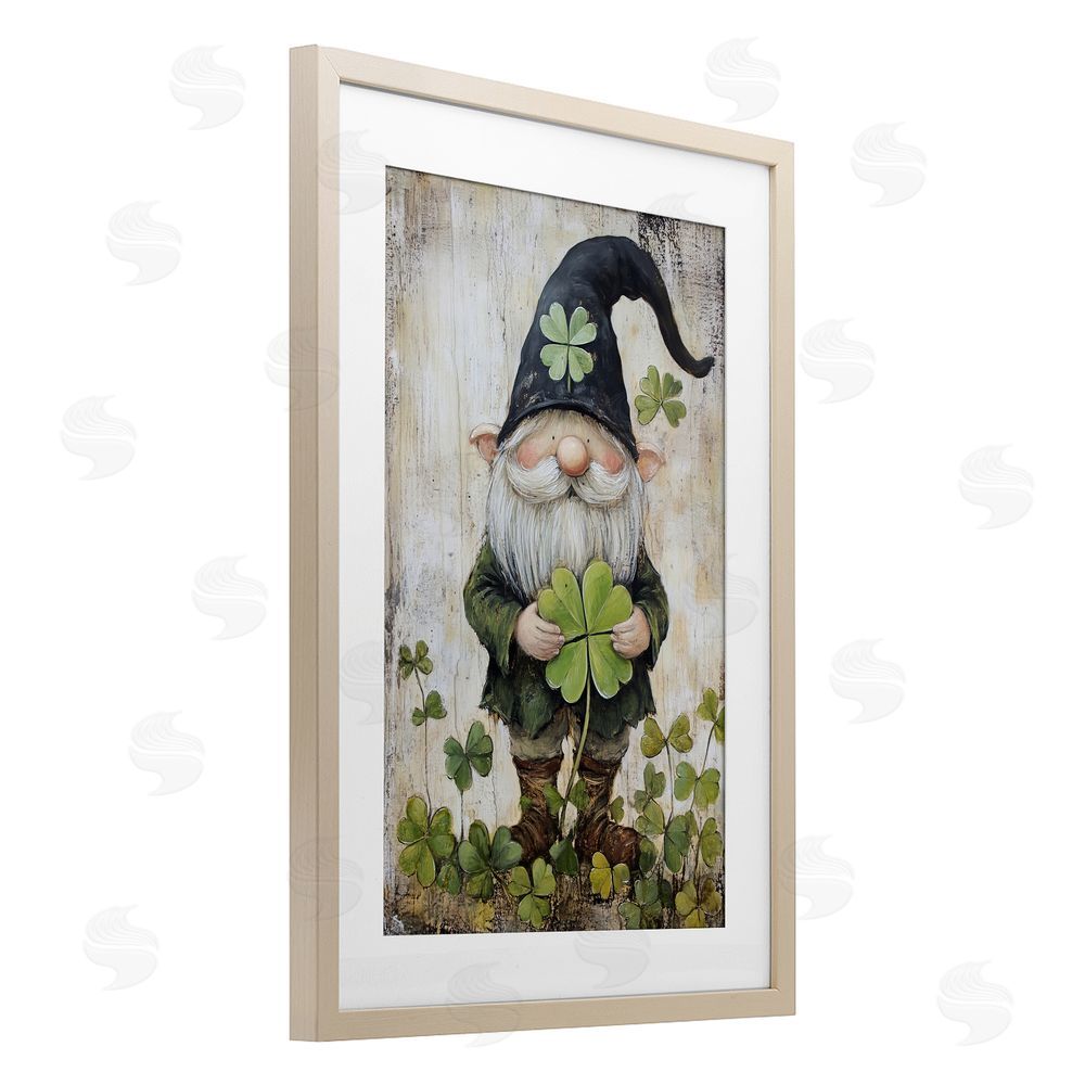 Tina LeCour Cottage Shamrock Gnome Birch Framed Print Under Glass Wall Art