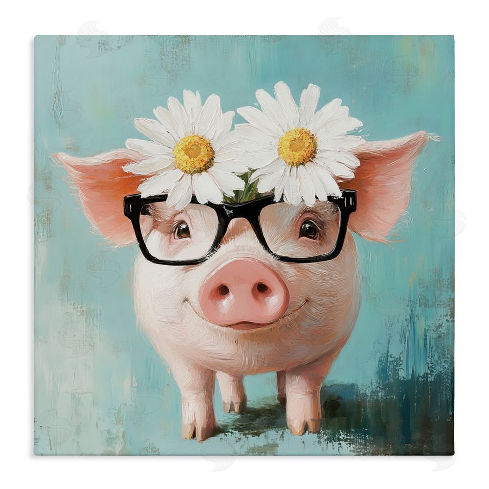 Tina LeCour Nerdy Natalie Piglet Stretched Canvas Wall Art Print