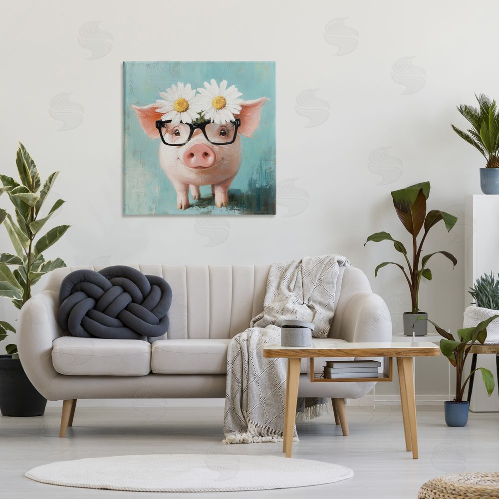 Tina LeCour Nerdy Natalie Piglet Stretched Canvas Wall Art Print in Room