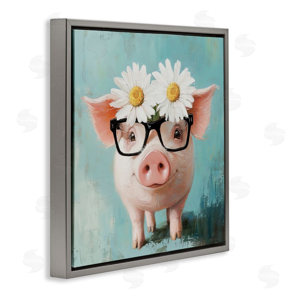 Tina LeCour Nerdy Natalie Piglet Gray Floating Frame Canvas Wall Art Print