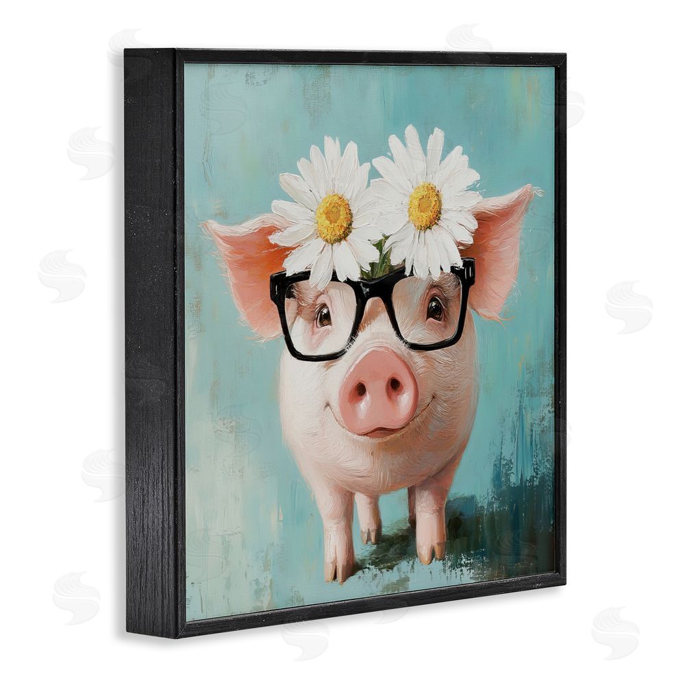 Tina LeCour Nerdy Natalie Piglet Black Framed Giclee Wall Art Print