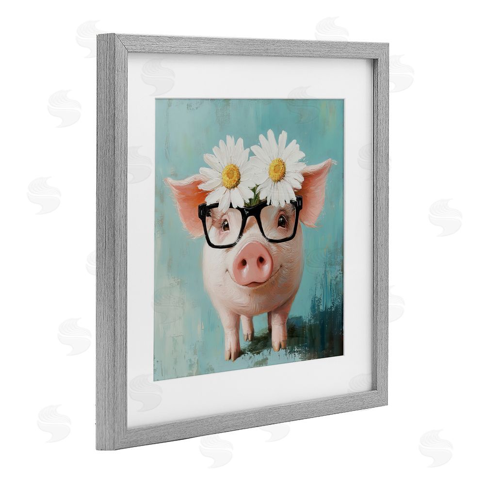 Tina LeCour Nerdy Natalie Piglet Gray Framed Print Under Glass Wall Art